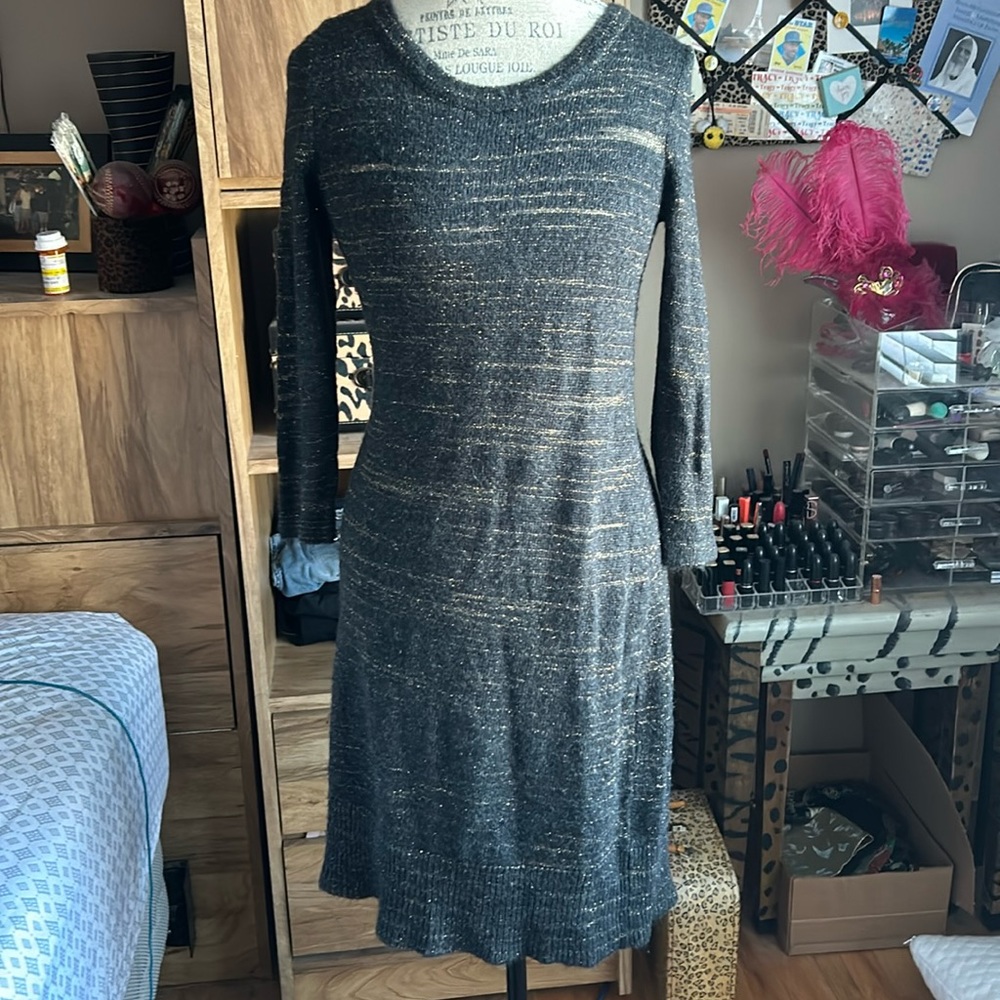 Apt 9 Black & Gold Stretch Sweater Dress - Medium